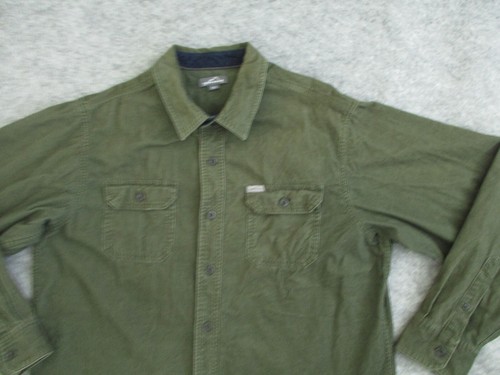 Eddie Bauer Button Shirt Mens L Large Collar Cotton Bedford Cord Green Pockets - Picture 4 of 12