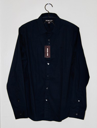 NUEVO CON ETIQUETAS Camisa Michael Kors Para Hombre Azul Medianoche Elastizada LS Logo Botón Talla M