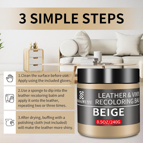 Leather Recoloring Balm,8.5Oz Leather Color Restorer,Beige Leather Repair Kit F - Picture 4 of 12