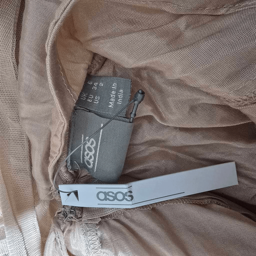 ASOS EDITION abito a rete floreale con perline e manica a palloncino nudo pesca nuovo con etichette - Foto 5 di 6