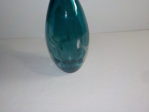 Jarrón de vidrio soplado vintage pontil turquesa azul azulado MCM - Imagen 3 de 10