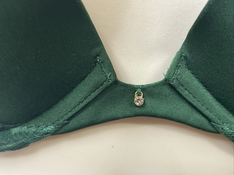 Gilligan & O’Malley Plunge Push Up Bra Arugula Green 34A With Middle Accent New - Image 3 of 4