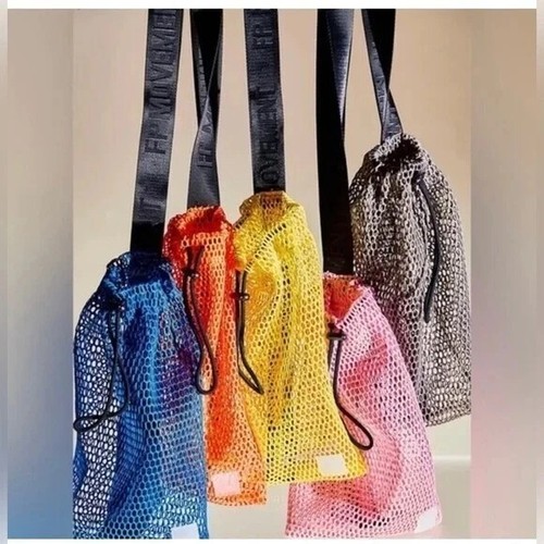 Free People FP Movement Womens Yellow Nylon Drawstring Mesh Soft Sling Bag Mini - Picture 1 of 8