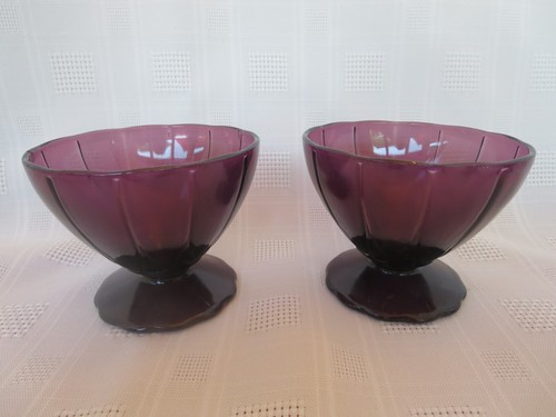 6-HAZEL ATLAS Newport "Hairpin" Depression Glass Amethyst Sherbet Footed Glasses - Picture 3 of 20