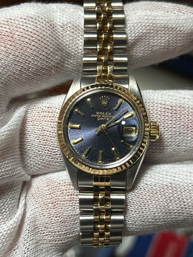 Ladies Rolex OP Date Two-Tone Watch 6917 Tropical Dial 28mm Lavender Dial