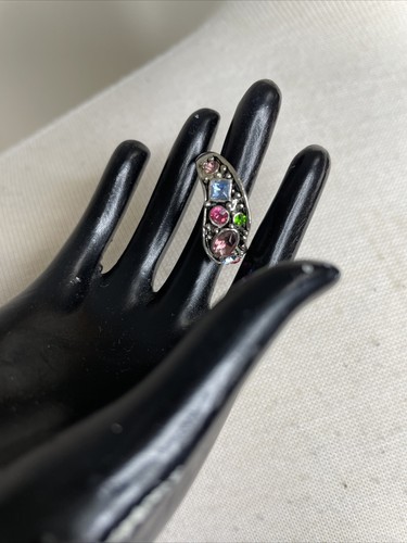 Mehrfarbiger Stein Ring Silber Metall Wirbel Perlen Rosa Blau Glassteine Gr. 6,5 - Bild 4 von 10