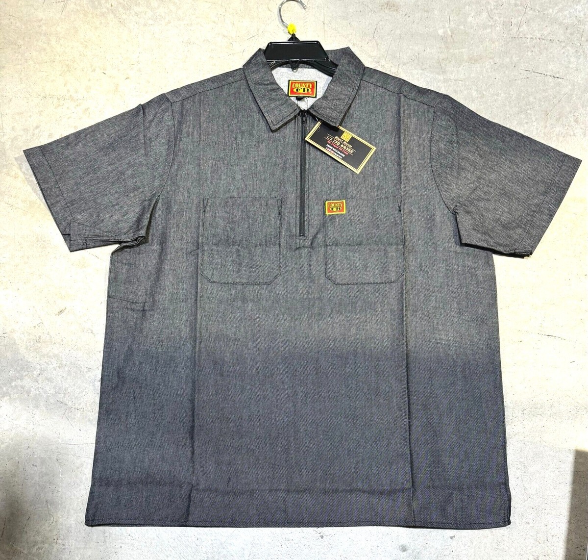 FB County Hard Denim Short Sleeve Half Zip Shirt Top Black | eBay