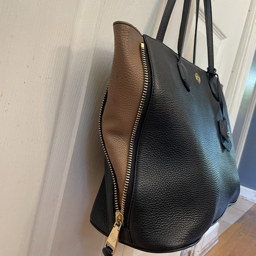 Tory Burch Leather Black and Brown Tote Classic Bag Purse - Picture 3 of 11