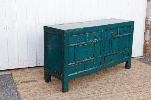 Long Blue Lacquered 10-Drawer Dresser - Picture 6 of 8