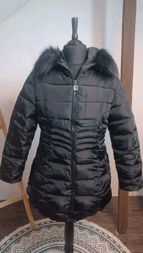 NWOT Black Quilted Midi Puffer Coat Womens UK M(10/12) Removable Fur - Picture 6 of 9