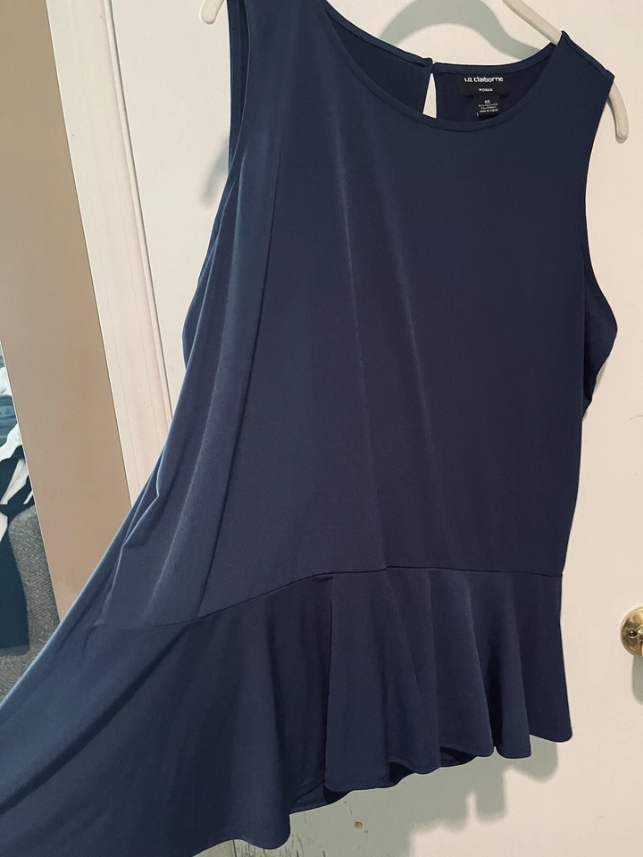 Liz Claiborne Talla 0 0X 14/16 Azul Marino Cerradura Retro Volantes Elastizado Tanque Carrera Foto 2 de 4