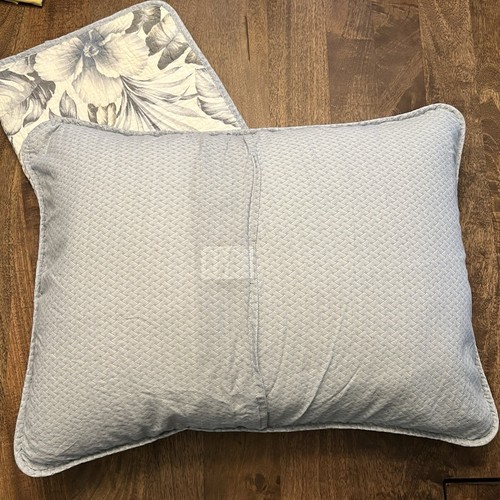Tommy Bahama Cotton Pillow Shams PAIR (2) Tropical Palms Blue Gray Quilted Stnd - Picture 3 of 11