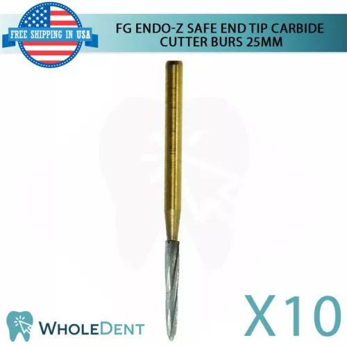 10x FG Endo-Z Safe End Tip Carbide Cutter Burs Dental 25mm Tapered Endodontic