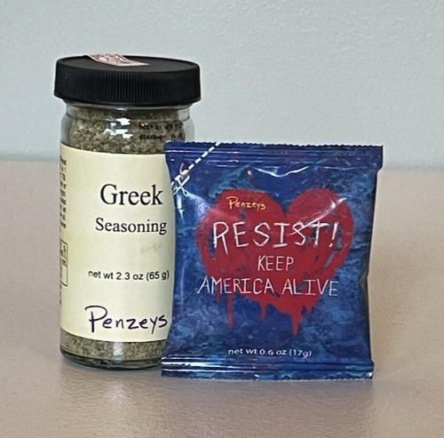 Penzeys Griechisches Gewürz 1/2 Tasse Glas & Resist Gewürz Probierbeutel ~ Neu/Versiegelt