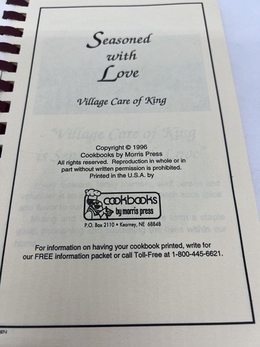 1996 Cookbook “Seasoned With Love” By Village Care Of King 188 Pages King, NC - Picture 2 of 11