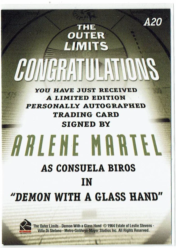 The Outer Limits Premiere Ed ALBUM EXCLUSIVE Auto A20 Arlene Martel as Consuela - Image 2 of 2