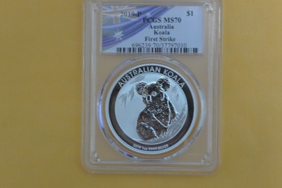 2019-P Australia 1oz Silver $1 Koala PCGS MS70 First Strike Flag