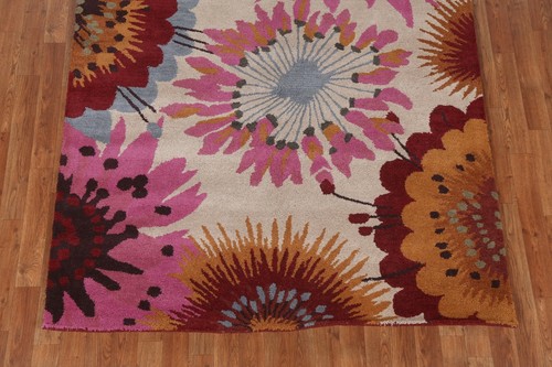 Contemporary Flower Design Agra Oriental Area Rug 5x8 ft Hand-Tufted Wool Carpet - Picture 5 of 12