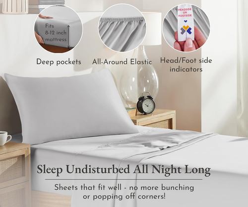 Soft 100% Cotton Sheets Twin-Xl Size Bed Sheet Sets with Deep Pockets, 3 Pc Extr - Bild 5 von 8