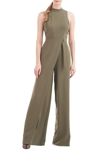 Kay Unger Mockneck Sleeveless Belted Asymmetrical Overlay Wide-Leg Jumpsuit - Picture 2 of 5