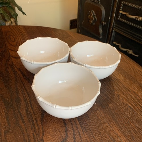 3 Happy Chic By Jonathan Adler Bamboo Edge White Bowls Soup/ Cereal NEW - Picture 8 of 17