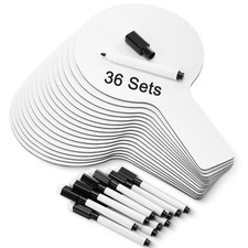 36 Sets 5x9 Inch Answer Dry Erase Paddles and 36 Black Marker Set Handheld Sm...