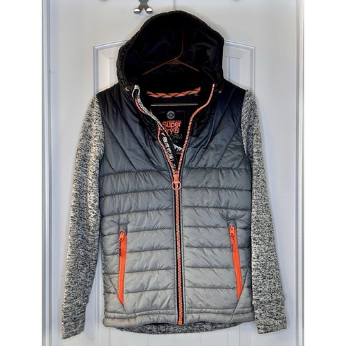 Superdry Men's Storm Hooded Hybrid Puffer Jacket, Size Small, Black Fade to Grey