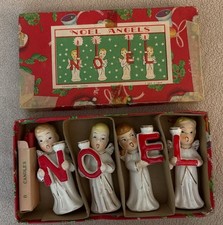 Vintage Commodore N-O-E-L Angels Choir Mini Candle Holders Original Box Japan