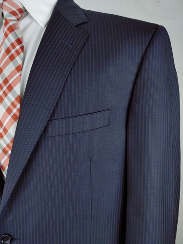 Jos. A. Traje Bank Italy Sig Platinum para hombre 2 piezas 44L 39x32 a rayas azul marino lana - Imagen 14 de 24