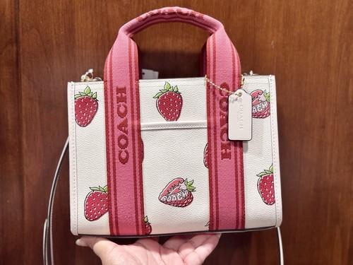 NWT Coach Smith Tote Bag 24 With Strawberry Print CAR80 Chalk Multi - Picture 1 of 13