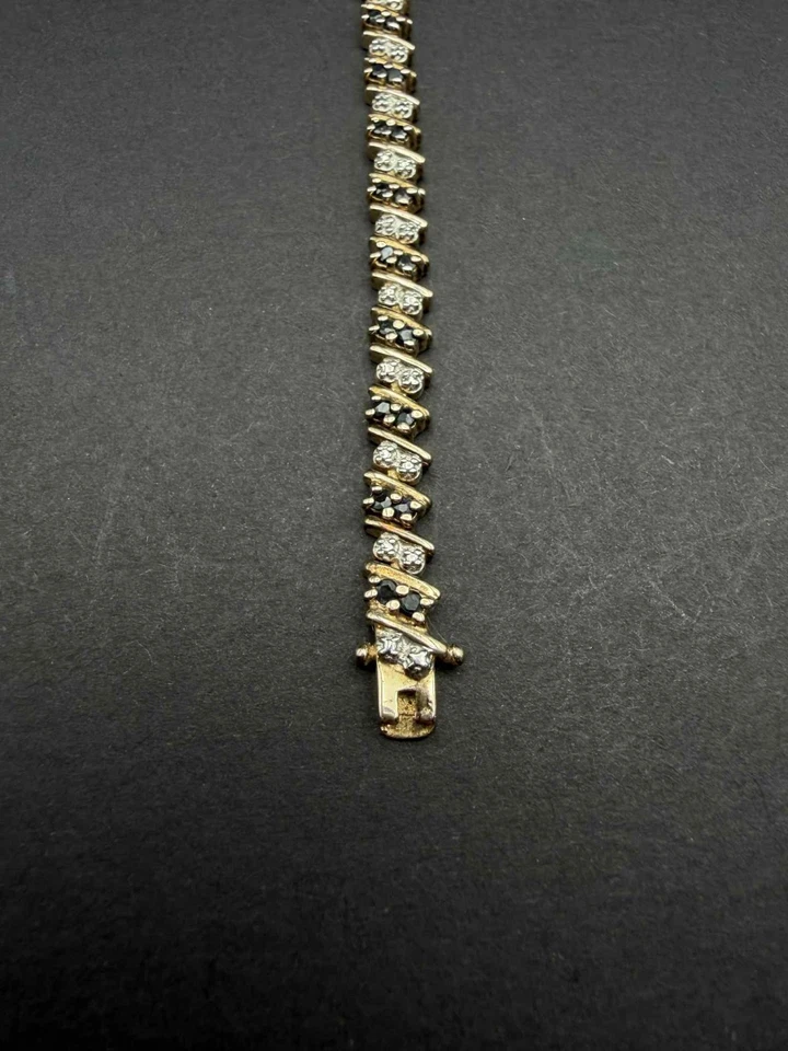 18KT gold over .925 Sterling Silver Bracelet Diamond & Sapphire Ross Simons - Image 4 of 4