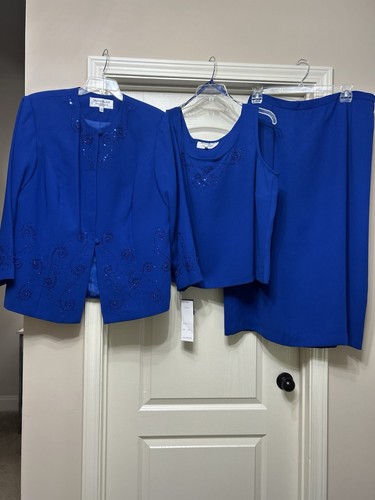 NEW NWT Maxie Klein Collections Blue 3 Piece Skirt Church Suit Women's Plus 22W