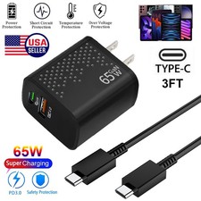 65W PD Fast Wall Charger 3ft Type-C Cable For Samsung Galaxy S21 S22 S23 S24 S25