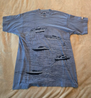 #ad Vintage The Great Lakes All Over Print Boat T Shirt Size Large USA 90s 1994 $20.00