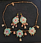Michal Negrin Spectacular Floral Necklace Pierced Earrings Set With Box Mint!