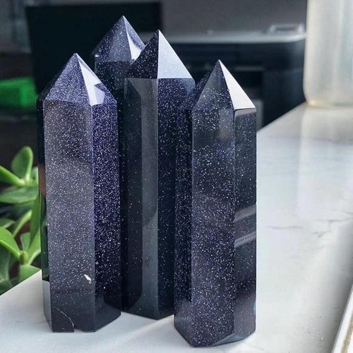 Blue Goldstone Point Tower-Natural Obelisk Wand Gemstone-Mineral Specimens Reiki - Picture 8 of 12