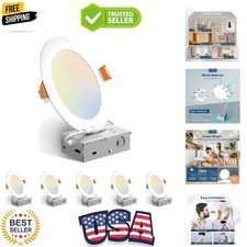 6 Pack 6 Inch 5CCT Ultra-Thin LED Recessed Ceiling Light with Junction Box, 2...