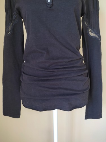 Free People Top Black Shirt Long Sleeve Lace Blouse 100% Cotton Sz M Medium or S - Bild 11 von 17
