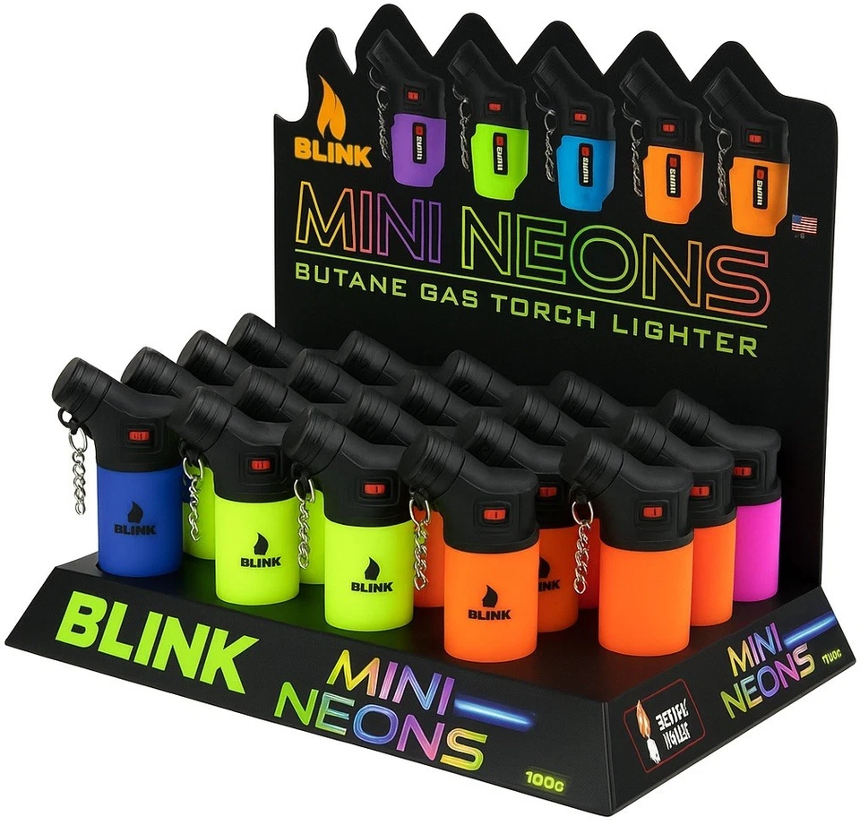 Blink Mini Neon Torch Lighters 20ct – Refillable Butane Jet Flame Bulk Display - Image 2 of 4
