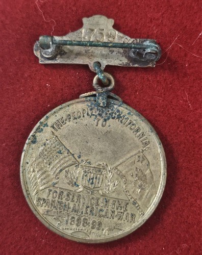 NUMBERED CALIFORNIA SERVICE MEDAL - SPANISH AMERICAN WAR - Picture 2 of 3