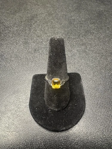 VINTAGE 925 Sterling Silver Citrine Emerald Cut Ring Size 9