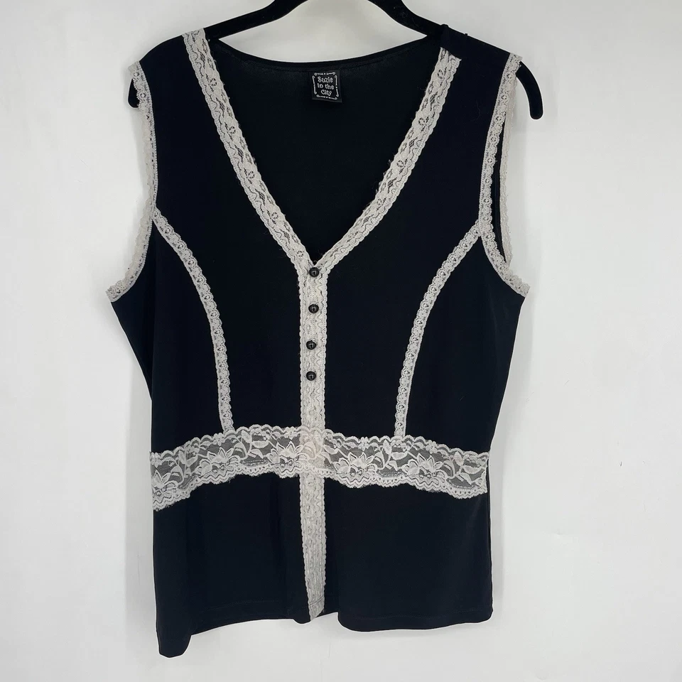 Vintage Y2K Suzie In The City Black Lace Tank Top Goth Grunge Whimsigoth Emo - Image 4 of 4