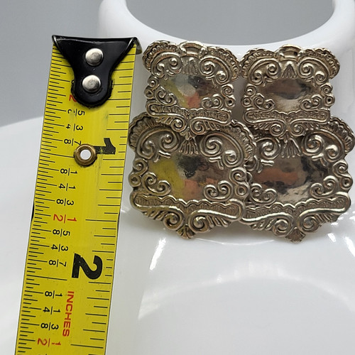 Vintage Repousse Luggage Tag Earrings Bracelet Set Silver 925 Art Nouvea Style - Bild 15 von 15