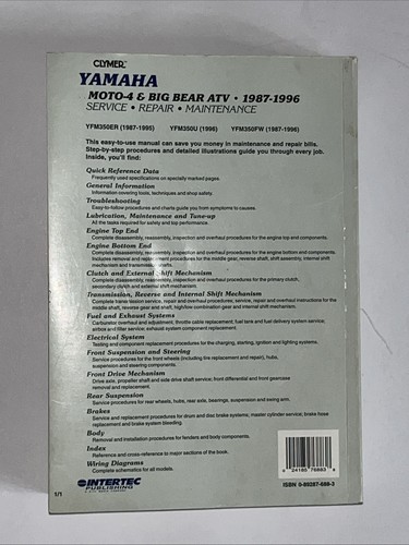 Clymer Yamaha Moto-4 & Big Bear ATV 1987-1996 SERVICE MANUAL - Imagen 4 de 7