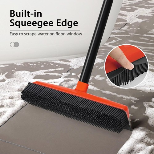 Rubber Broom Carpet Rake Brush for Pet Hair with Squeegee, 52.8 inches Long H... - Picture 3 of 6
