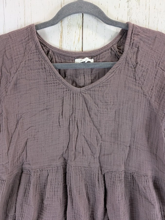 Blusa Maurices Talla Mediana Púrpura Botón Algodón Guaze Cuello en V Manga Corta Foto 3 de 4