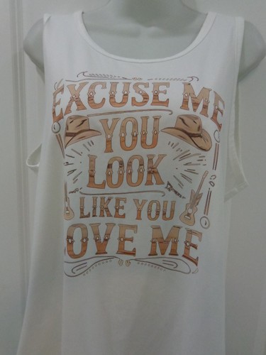 Women's 'Excuse Me You Look Like you Love Me' Off White T-Shirt Tank Top💗Sz XL - Picture 3 of 4