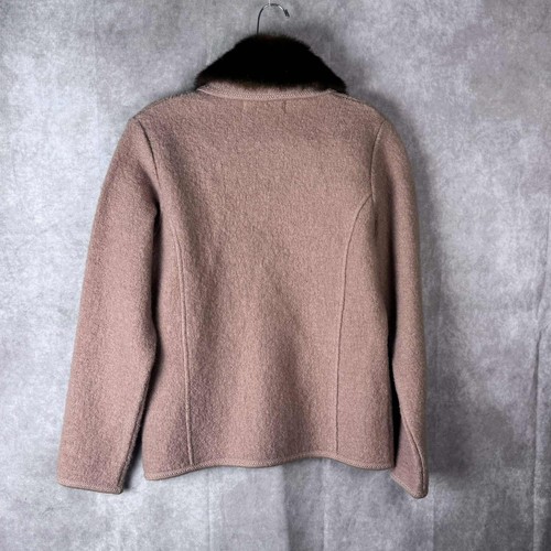 Lisa International Jacke hellbraun gekochte Wolle Damen kleiner Kunstfellkragen - Bild 4 von 9