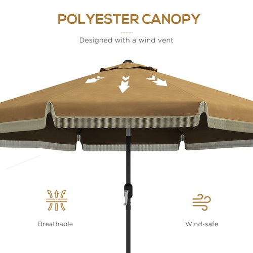 Outsunny 9ft Patio Umbrella with Tilt, Ruffled Outdoor Umbrella, Tan - Picture 7 of 11