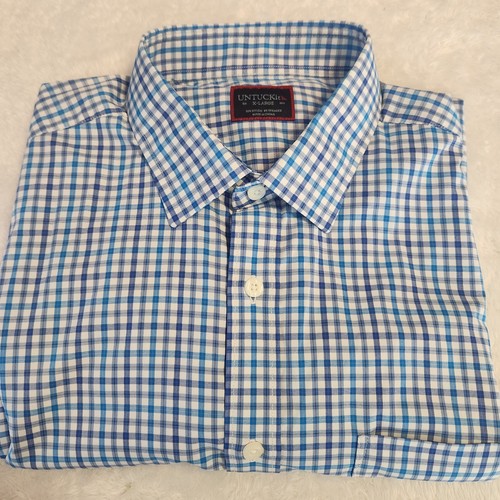UNTUCKit Herren Gr. XL Lehman blau kariert Knopfleiste Hemd Stretch klassisch modern - Bild 8 von 10